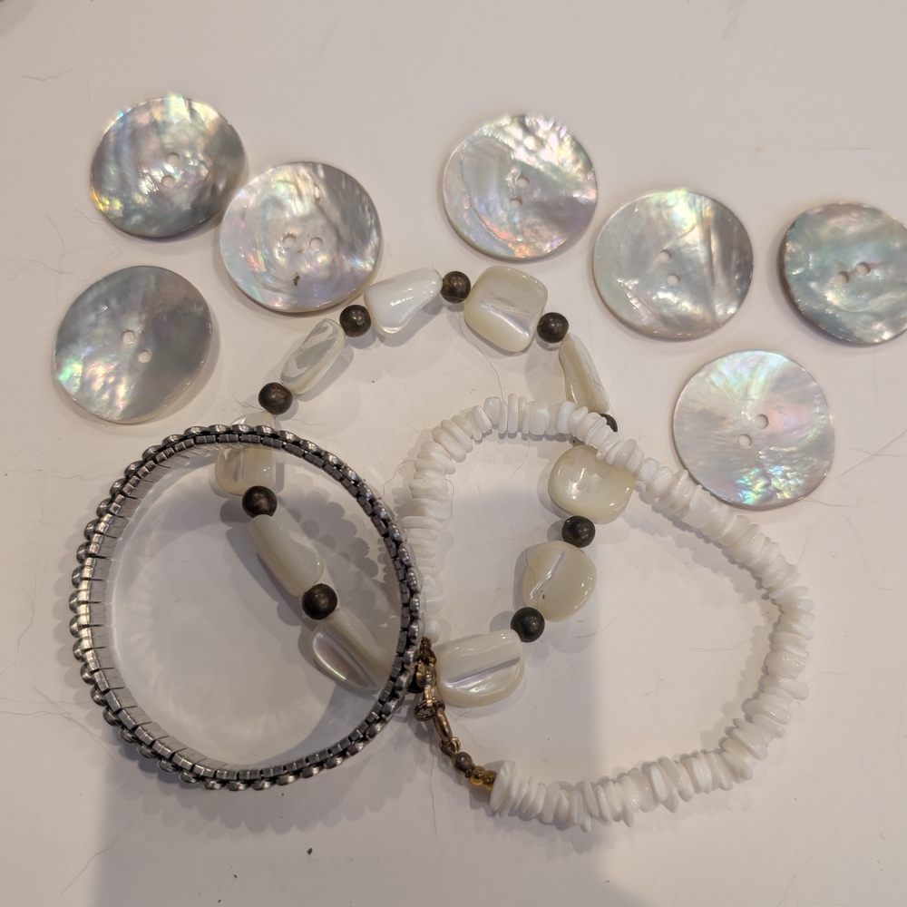 White Beaded Shell Bracelet Set for Women